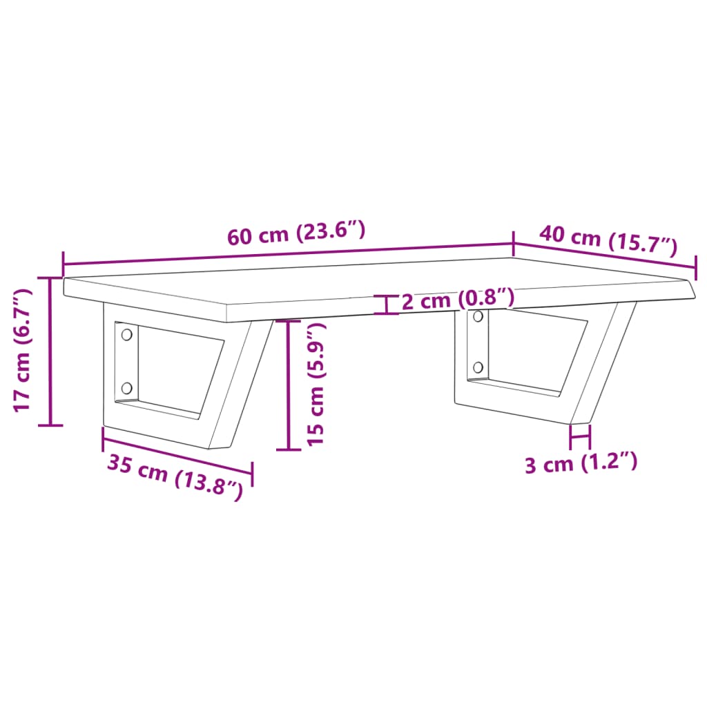 Waschtischplatte mit Halterung Stahl und Massivholz Eiche