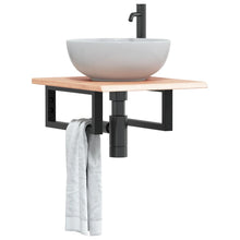 Waschtischplatte mit Halterung Stahl und Massivholz Eiche