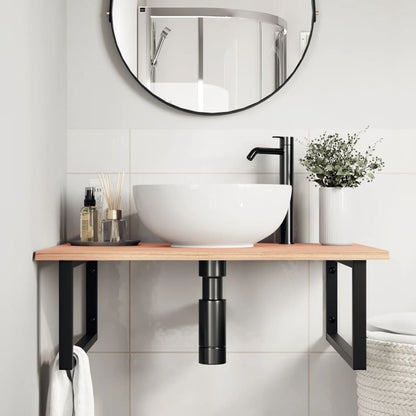 Waschtischplatte mit Halterung Stahl und Massivholz Eiche