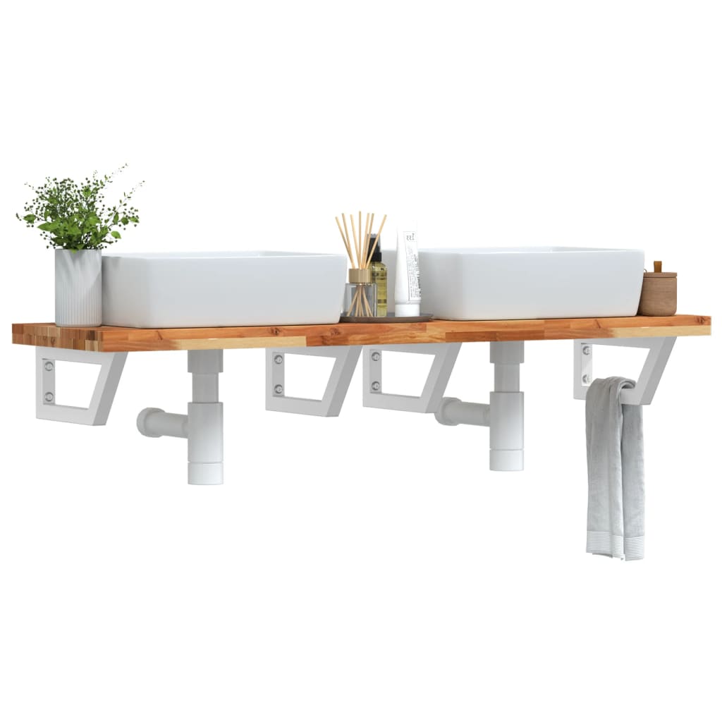 Waschbeckenregal Wandmontage Stahl und Akazienholz