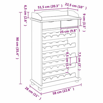 Weinregal Braun 90 x 60 x 30 cm Massivholz Kiefer