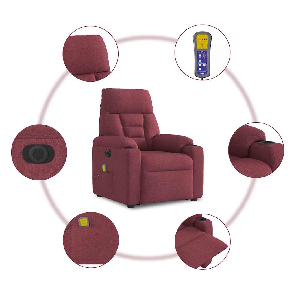 Massagesessel Elektrisch Weinrot Stoff