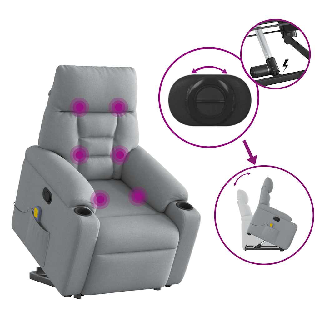 Massagesessel mit Aufstehhilfe Hellgrau Stoff