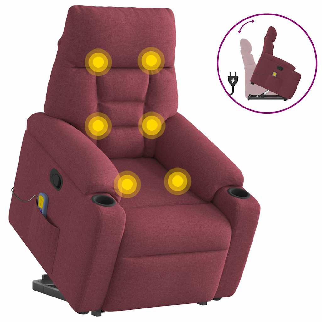 Massagesessel mit Aufstehhilfe Weinrot Stoff