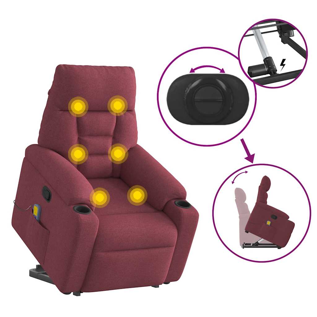 Massagesessel mit Aufstehhilfe Weinrot Stoff
