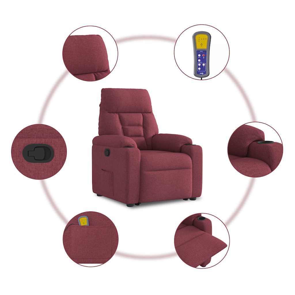 Massagesessel mit Aufstehhilfe Weinrot Stoff