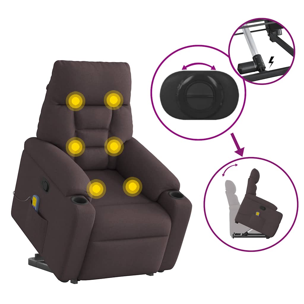 Massagesessel mit Aufstehhilfe Dunkelbraun Stoff