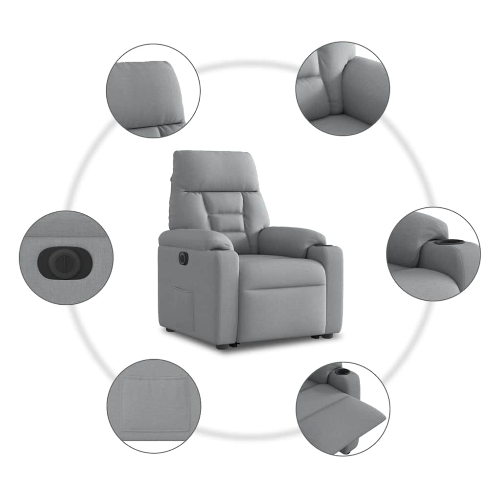 Relaxsessel mit Aufstehhilfe Elektrisch Hellgrau Stoff