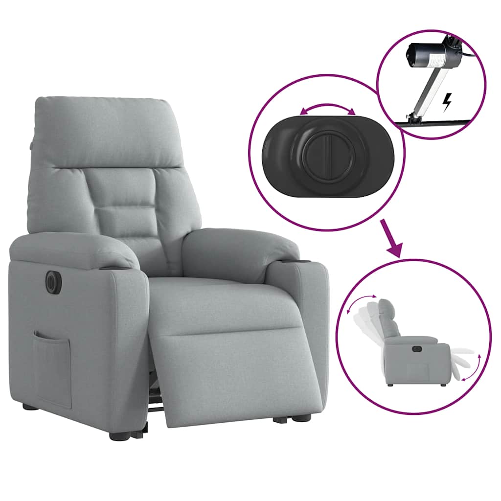 Relaxsessel mit Aufstehhilfe Elektrisch Hellgrau Stoff