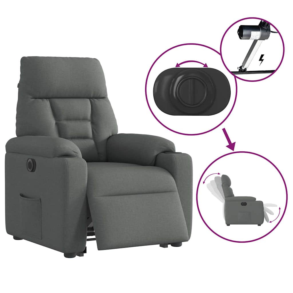 Relaxsessel mit Aufstehhilfe Elektrisch Dunkelgrau Stoff