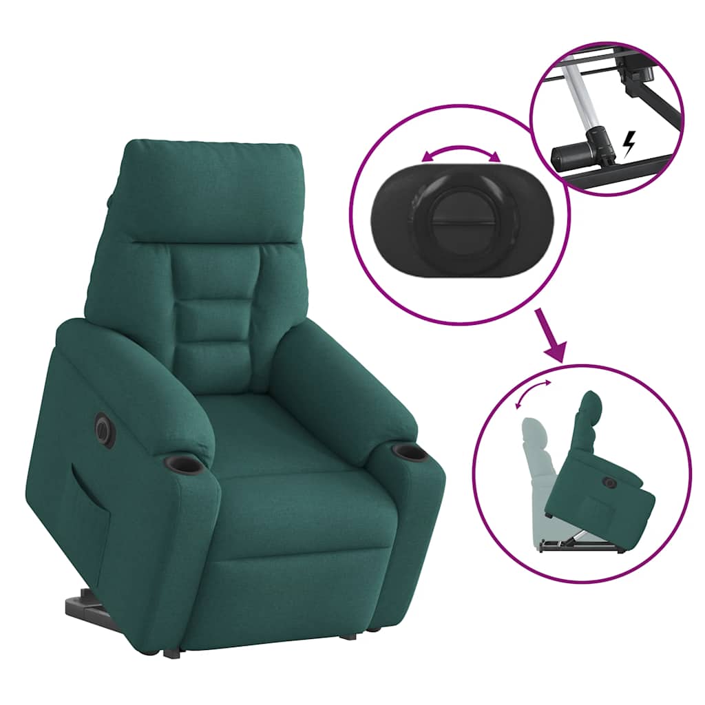 Relaxsessel mit Aufstehhilfe Elektrisch Dunkelgrün Stoff