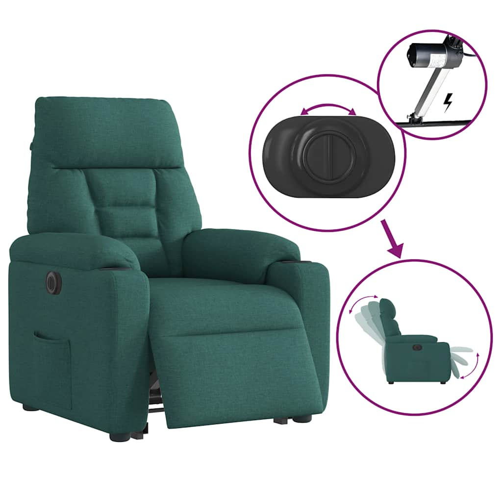 Relaxsessel mit Aufstehhilfe Elektrisch Dunkelgrün Stoff