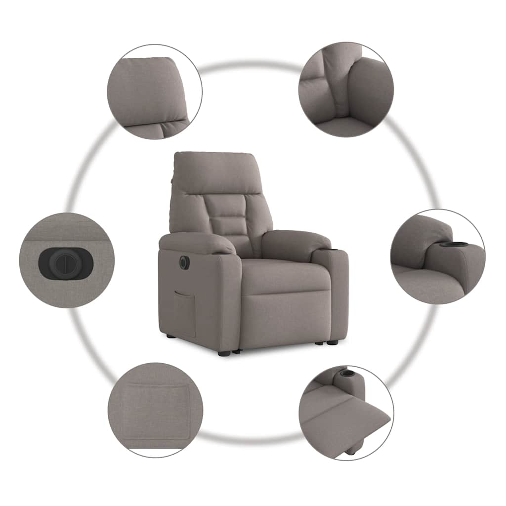 Relaxsessel mit Aufstehhilfe Elektrisch Taupe Stoff