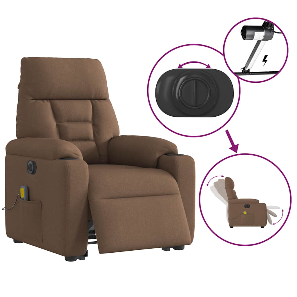 Elektrischer Massagesessel mit Aufstehhilfe Braun Stoff