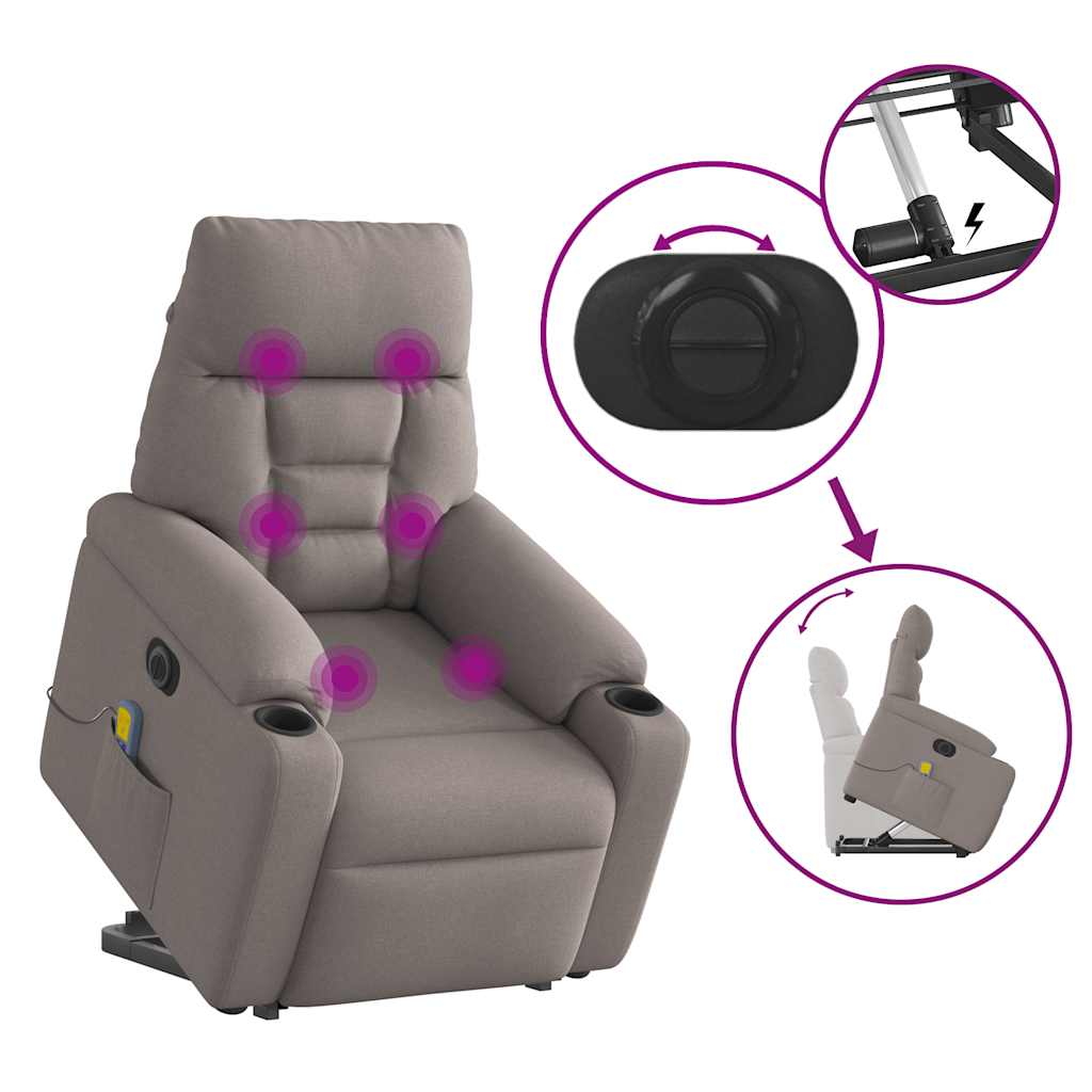 Elektrischer Massagesessel mit Aufstehhilfe Taupe Stoff