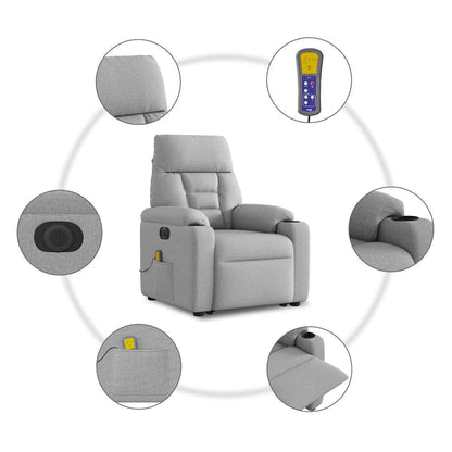 Massagesessel mit Aufstehhilfe Elektrisch Wolkengrau Stoff