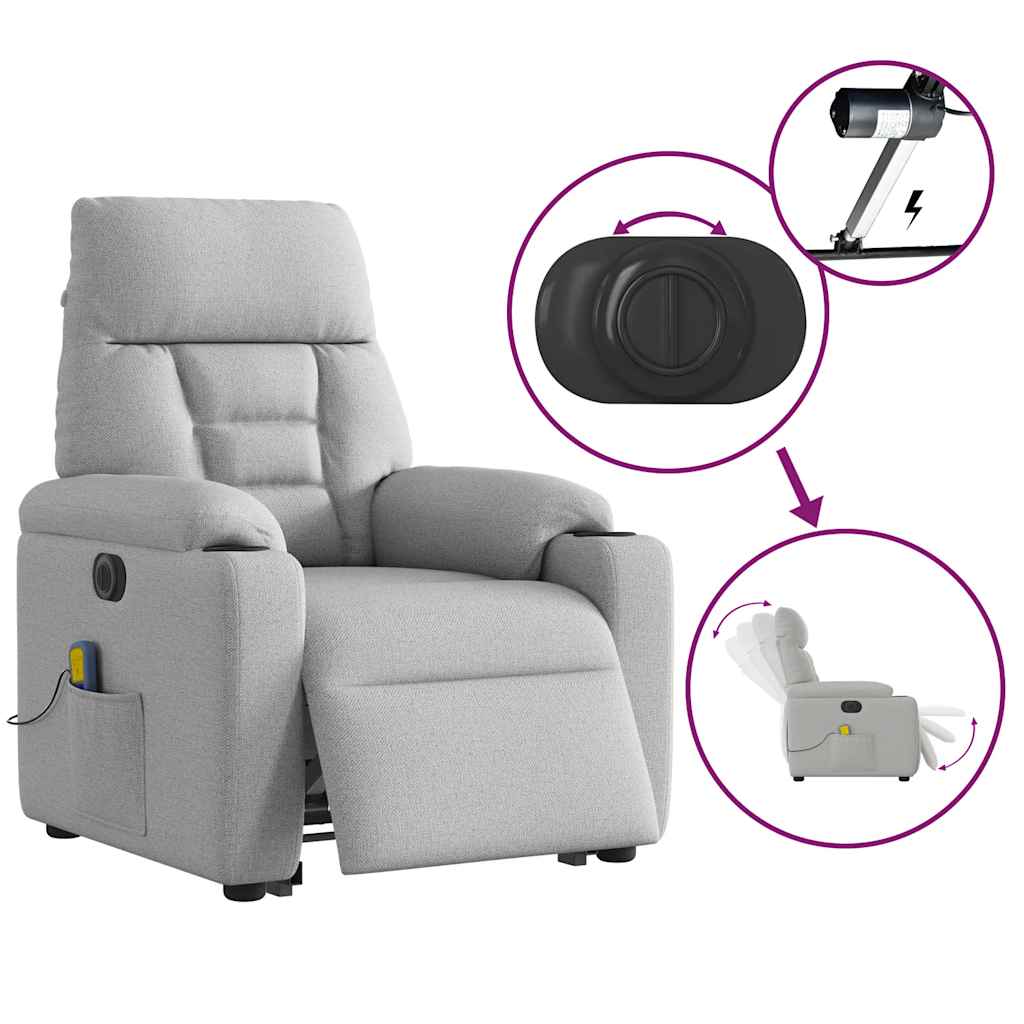 Massagesessel mit Aufstehhilfe Elektrisch Wolkengrau Stoff