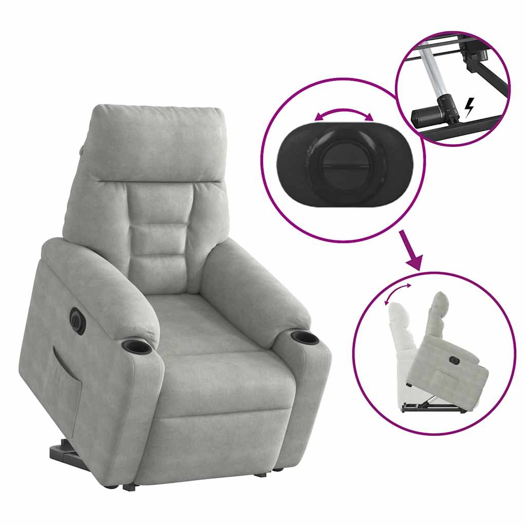 Relaxsessel Aufstehhilfe Elektrisch Hellgrau Mikrofasergewebe