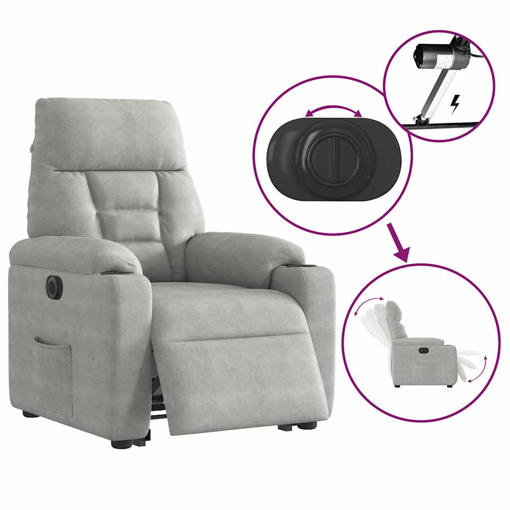 Relaxsessel Aufstehhilfe Elektrisch Hellgrau Mikrofasergewebe