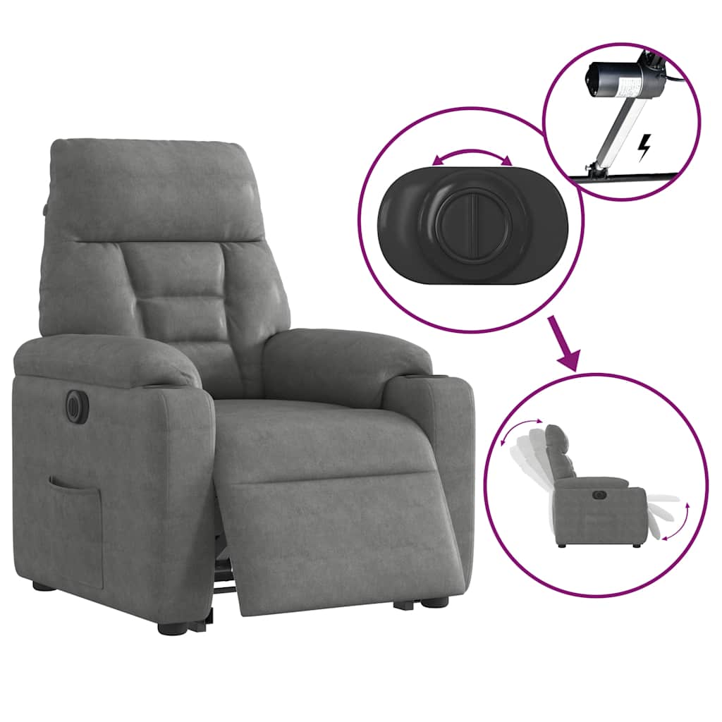 Relaxsessel Aufstehhilfe Elektrisch Dunkelgrau Mikrofasergewebe