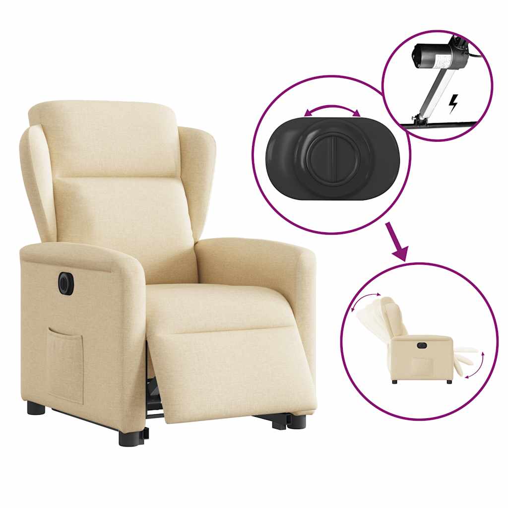 Relaxsessel mit Aufstehhilfe Elektrisch Creme Stoff