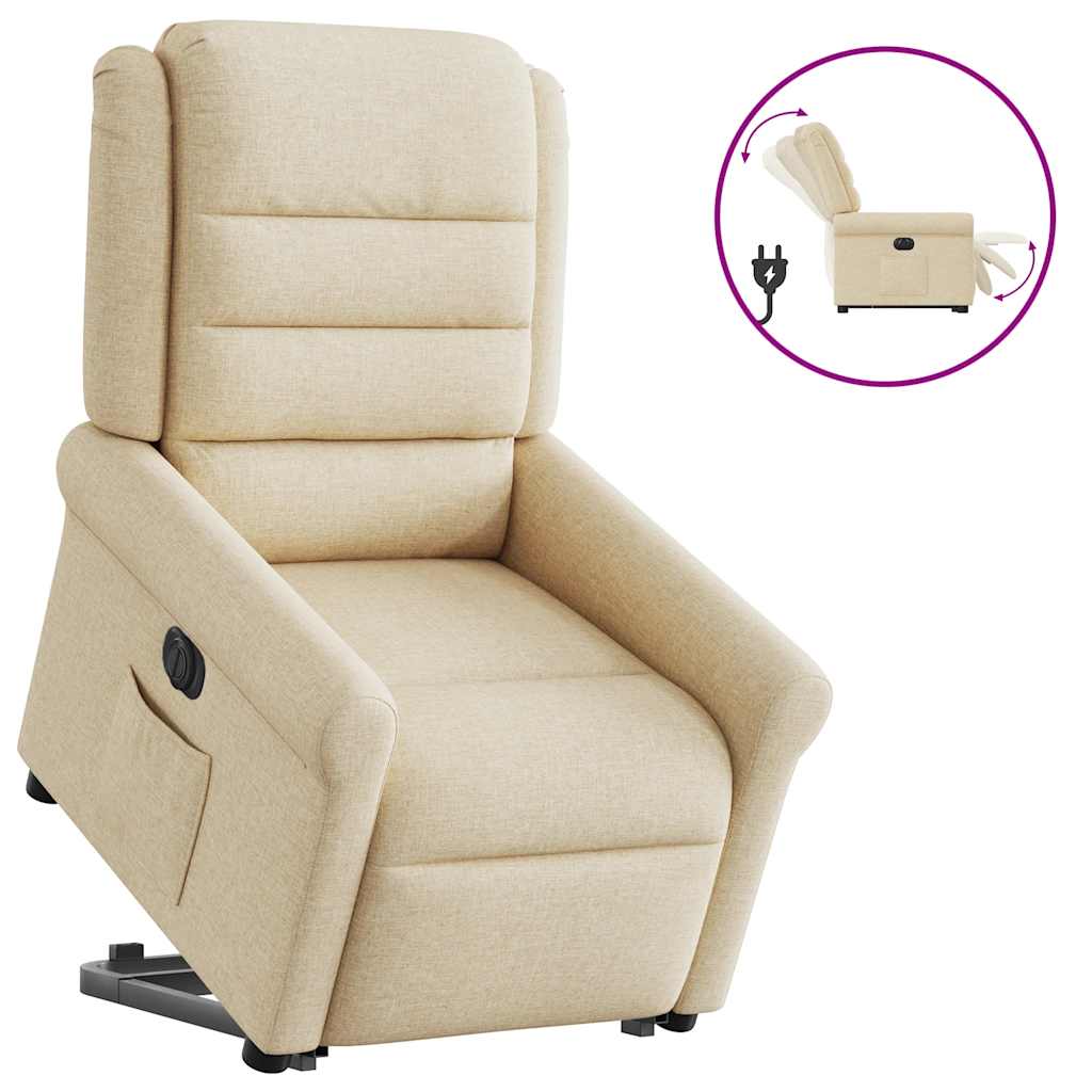 Relaxsessel mit Aufstehhilfe Elektrisch Creme Stoff