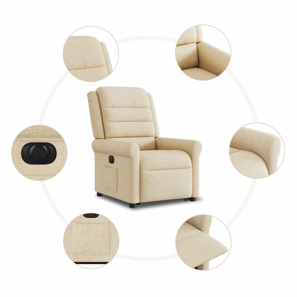 Relaxsessel mit Aufstehhilfe Elektrisch Creme Stoff