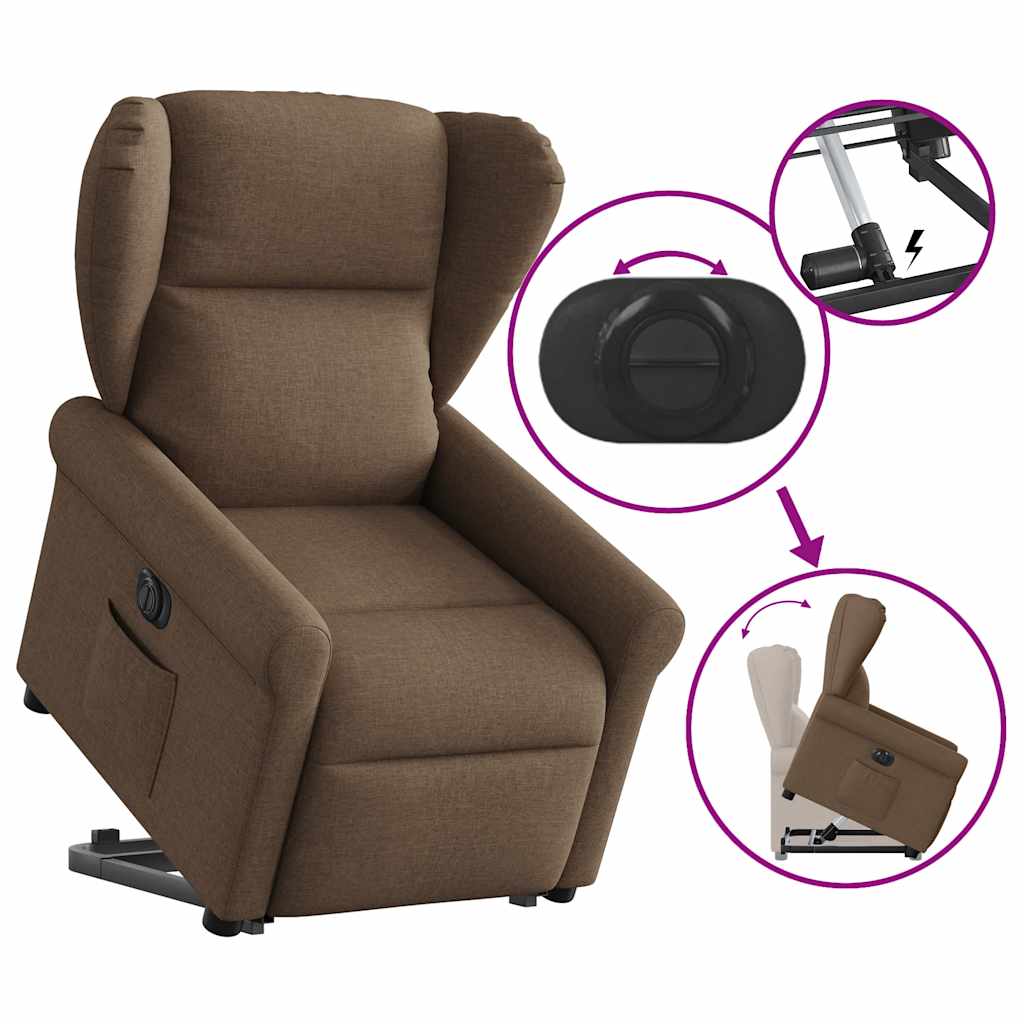 Relaxsessel mit Aufstehhilfe Elektrisch Braun Stoff