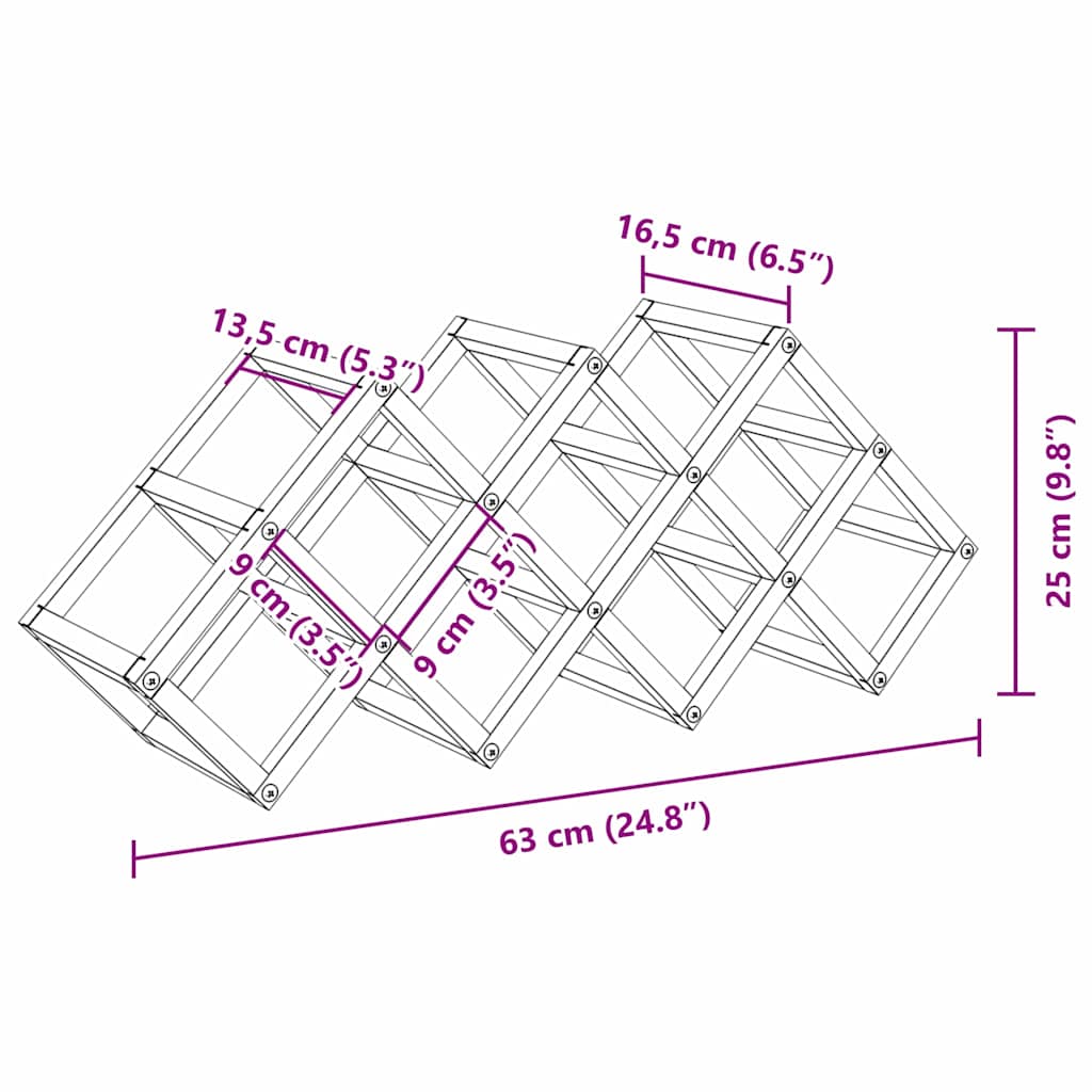 Weinregal Schwarz 63 x 16.5 x 25 cm Pulverbeschichteter Stahl