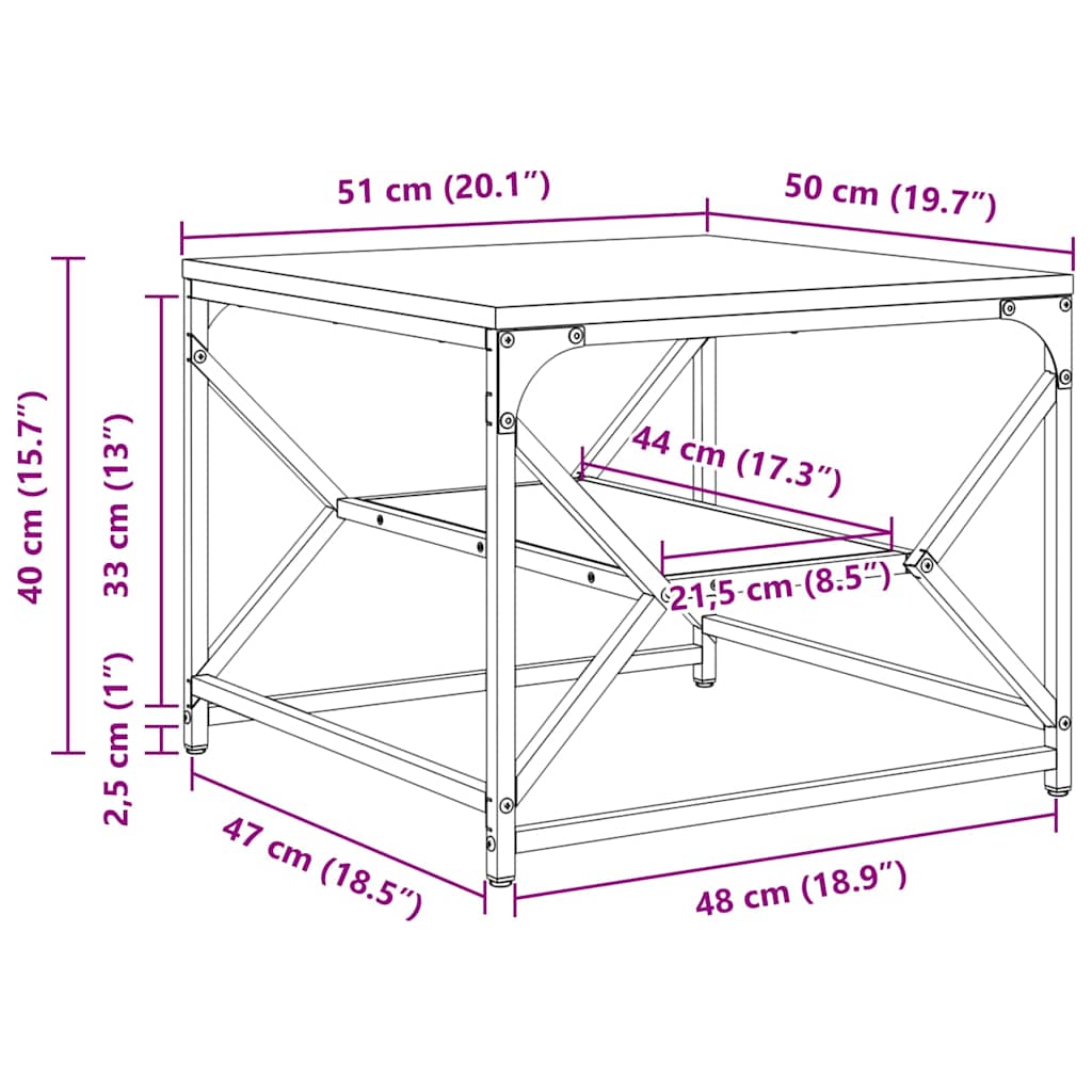 Couchtisch Sonoma Eiche 51 x 50 x 40 cm Ingenieurholz und Stahl
