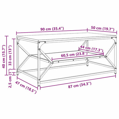 Couchtisch Grau Sonoma 90 x 50 x 40 cm Ingenieurholz und Stahl