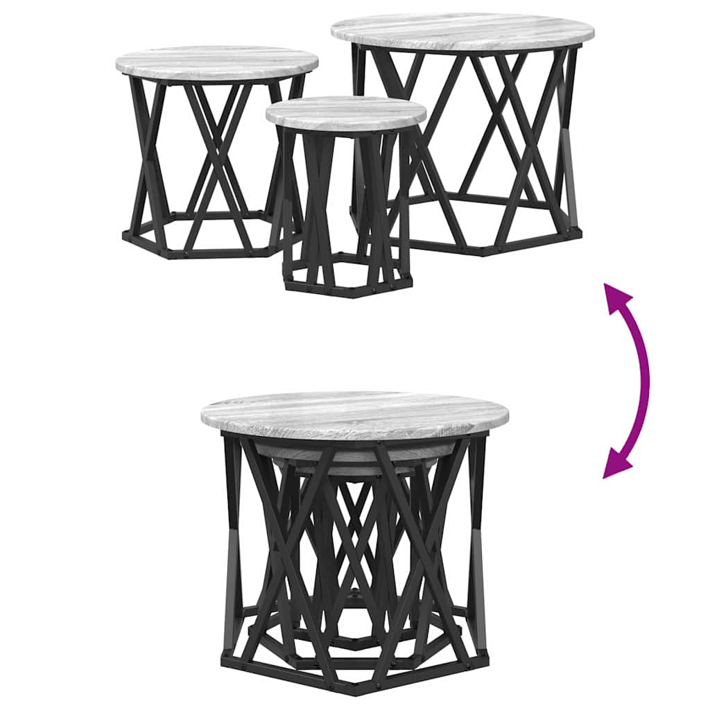 Nesting Beistelltisch 3 pcs Grau Sonoma 53 x 53 x 40 cm