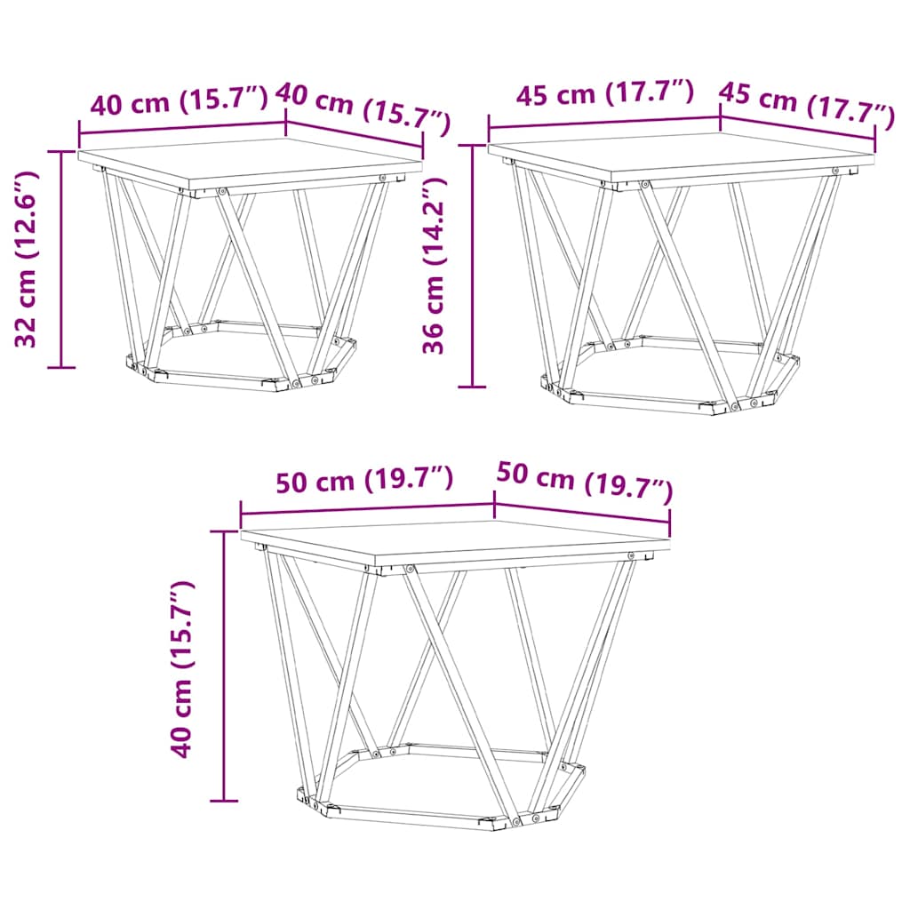 Couchtisch 3 pcs Altholz 50 x 50 x 40 cm