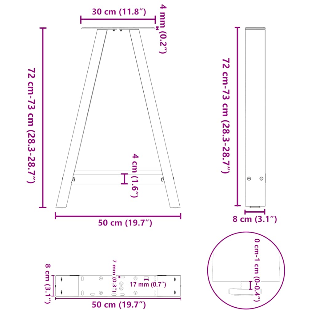 Esstischbeine A-Form 2 Stk. Anthrazit 50x(72-73) cm Stahl