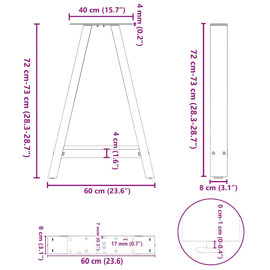 Esstischbeine A-Form 2 Stk. Schwarz 60x(72-73) cm Stahl