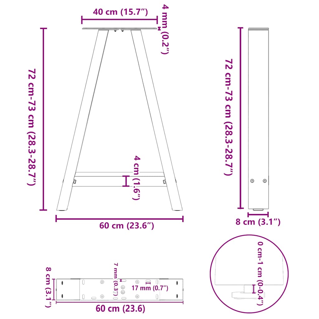 Esstischbeine A-Form 2 Stk. Anthrazit 60x(72-73) cm Stahl