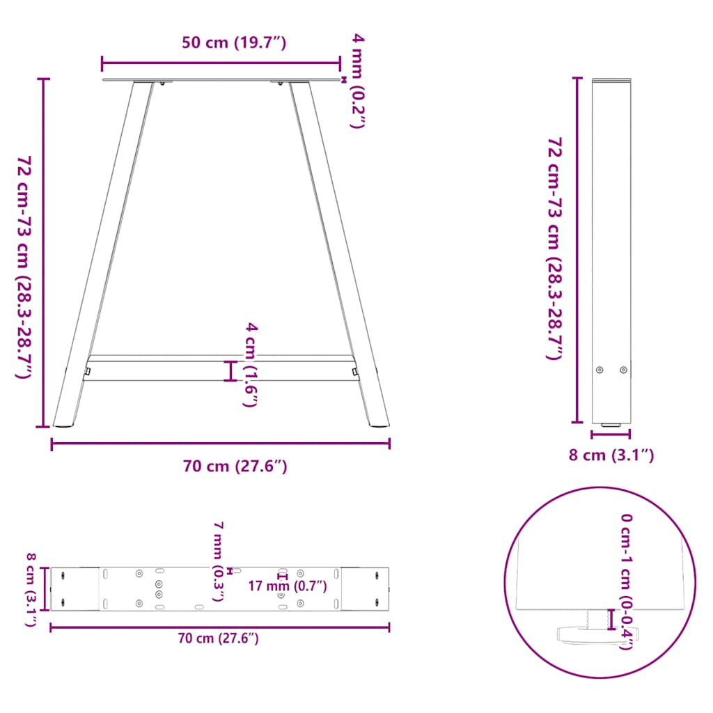 Esstischbeine A-Form 2 Stk. Schwarz 70x(72-73) cm Stahl