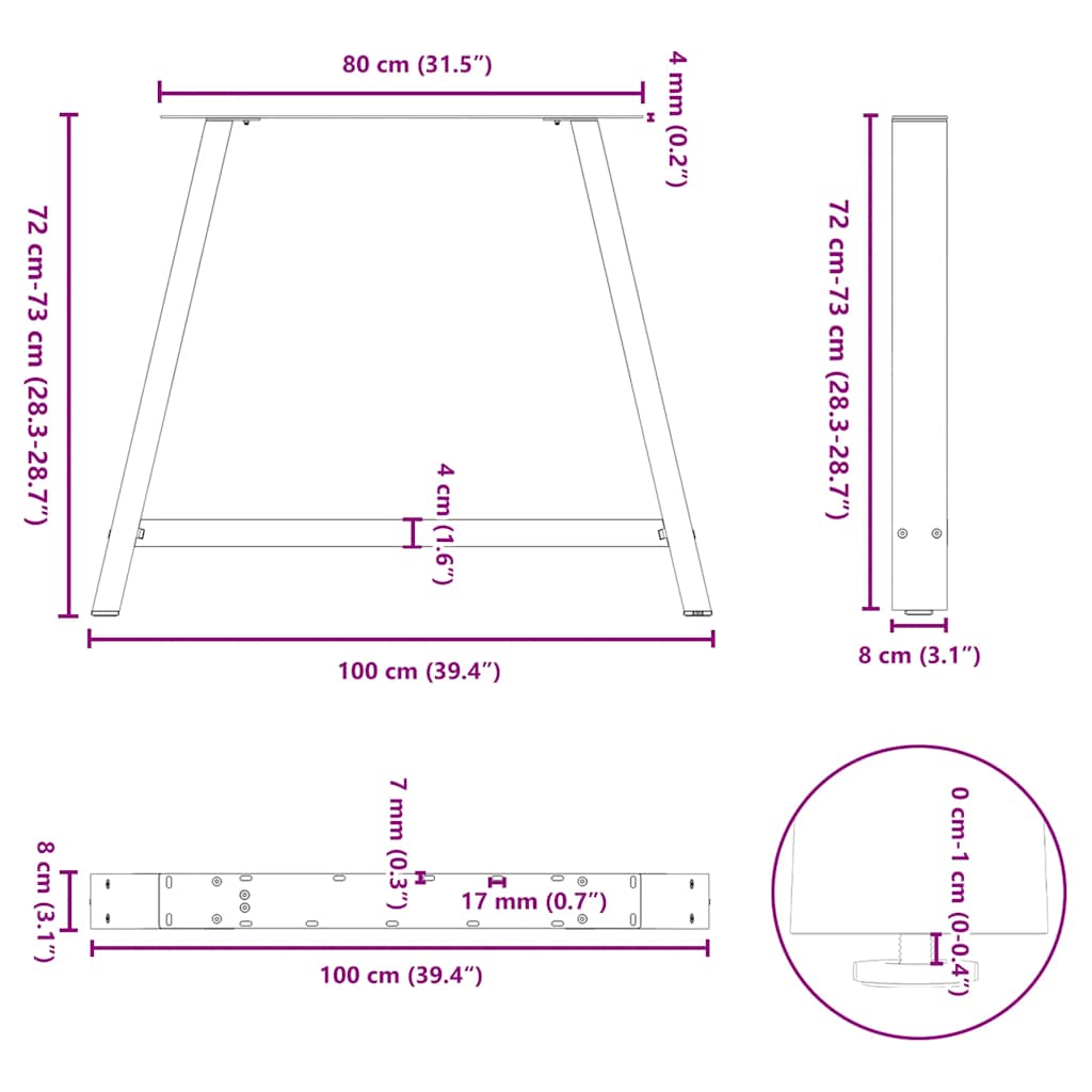 Esstischbeine A-Form 2 Stk. Schwarz 100x(72-73) cm Stahl