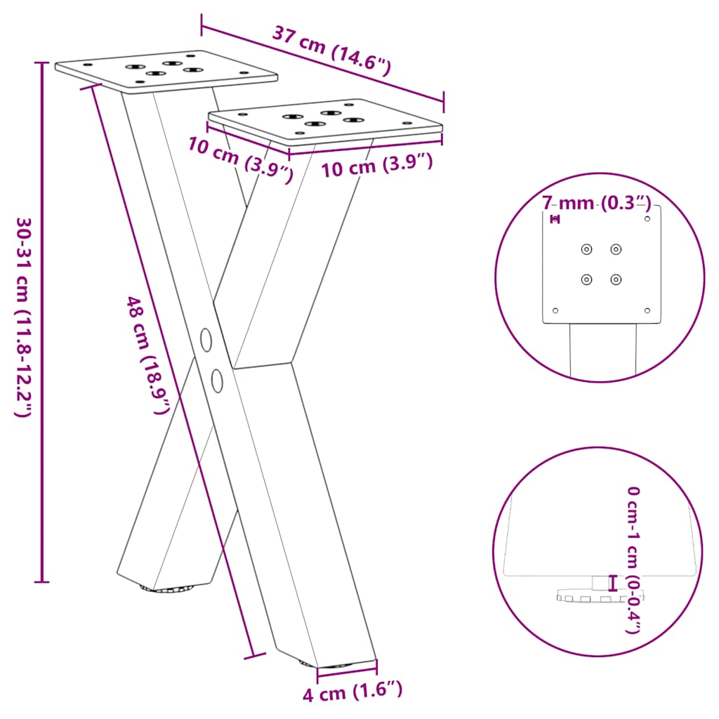 Couchtischbeine X-Form 2 Stk. Weiß 37x(30-31) cm Stahl