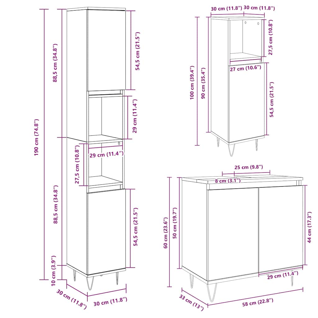 3-tlg. Badmöbel-Set Sonoma-Eiche Holzwerkstoff