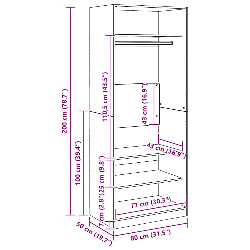 Kleiderschrank Artisan-Eiche 80x50x200 cm Holzwerkstoff