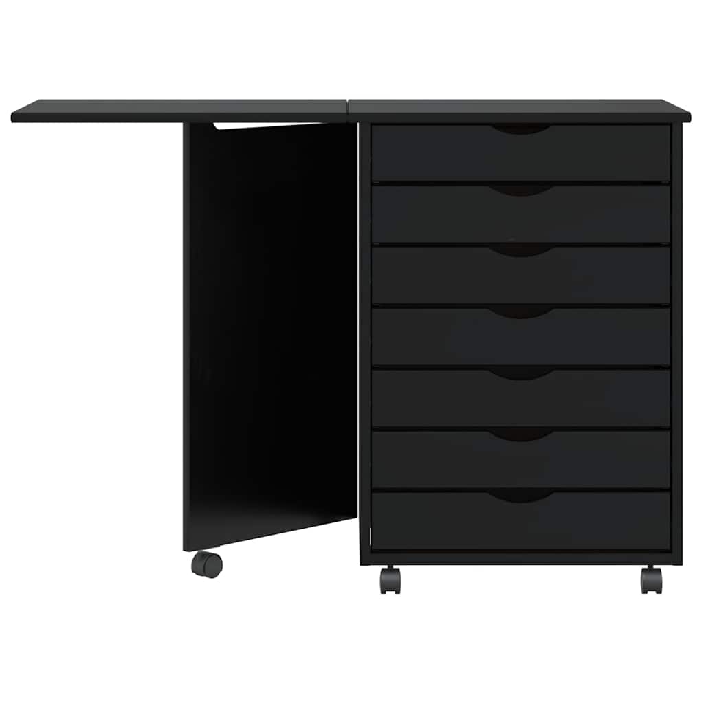 Rollschrank mit Schreibtisch MOSS Schwarz Massivholz Kiefer