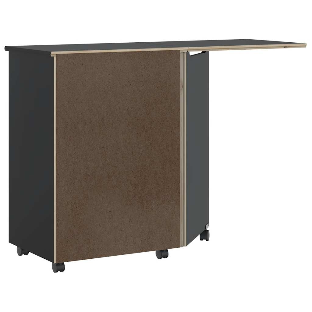 Rollschrank mit Schreibtisch MOSS Schwarz Massivholz Kiefer