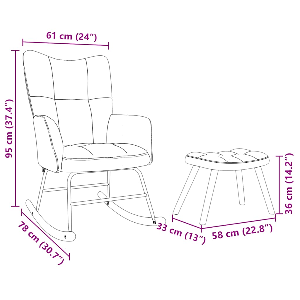 Schaukelstuhl mit Fußhocker Dunkelgrau Stoff