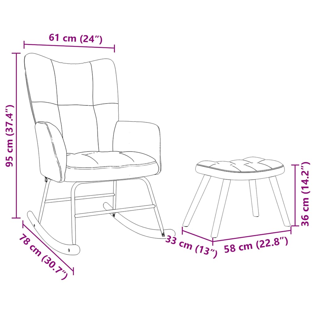 Schaukelstuhl mit Fußhocker Braun Stoff
