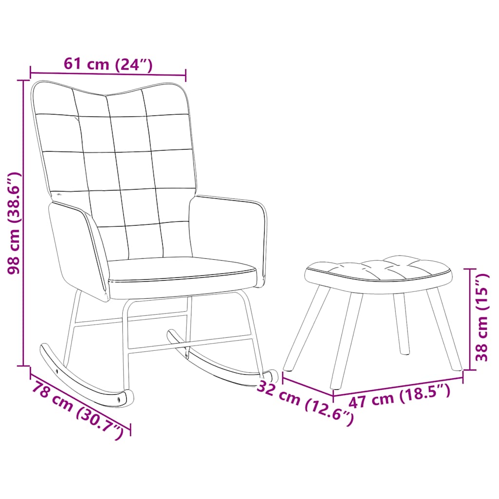 Schaukelstuhl mit Hocker Hellgrau Samt