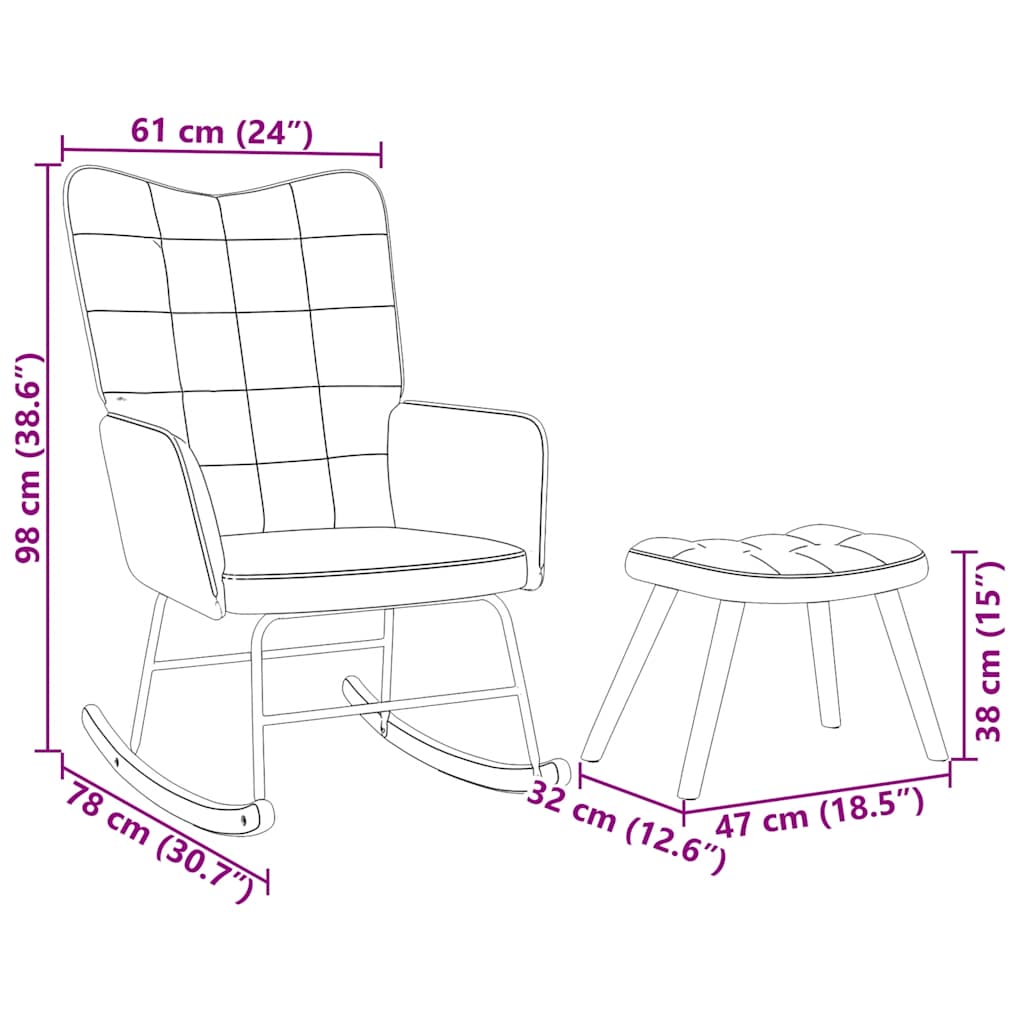 Schaukelstuhl mit Hocker Schwarzer Samt