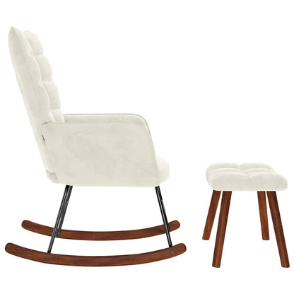 Schaukelstuhl mit Hocker Creme Samt