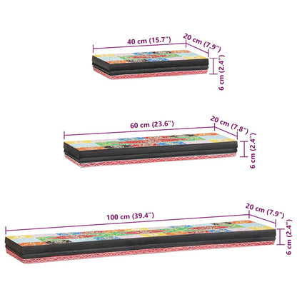 Wandregale 3 pcs Mehrfarbig 100 x 20 x 6 cm Massivholz Mango