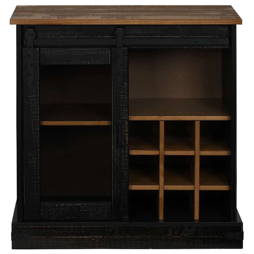 Sideboard HALDEN mit Schiebetür Schwarz 80x40x80 cm Massivholz